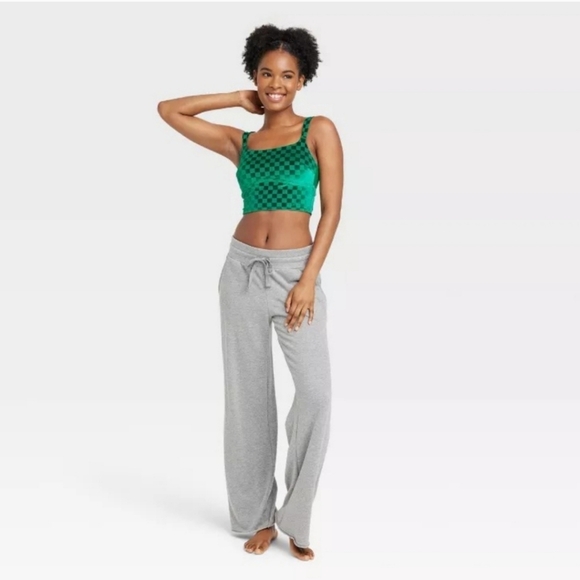 Velour Green Checkard Crop Bra Top (M) - Picture 3 of 16